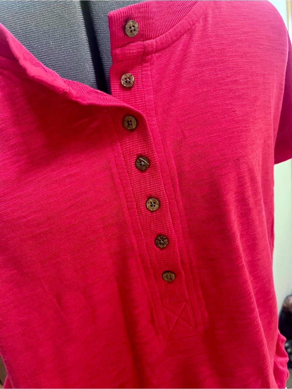 Bright Hibiscus 🌺 Henley Top with Wood Buttons